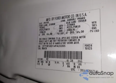 2004 Ford Ranger Xl/Xlt z USA, uszkodzony, nr VIN 1FTYR10D14PA23205